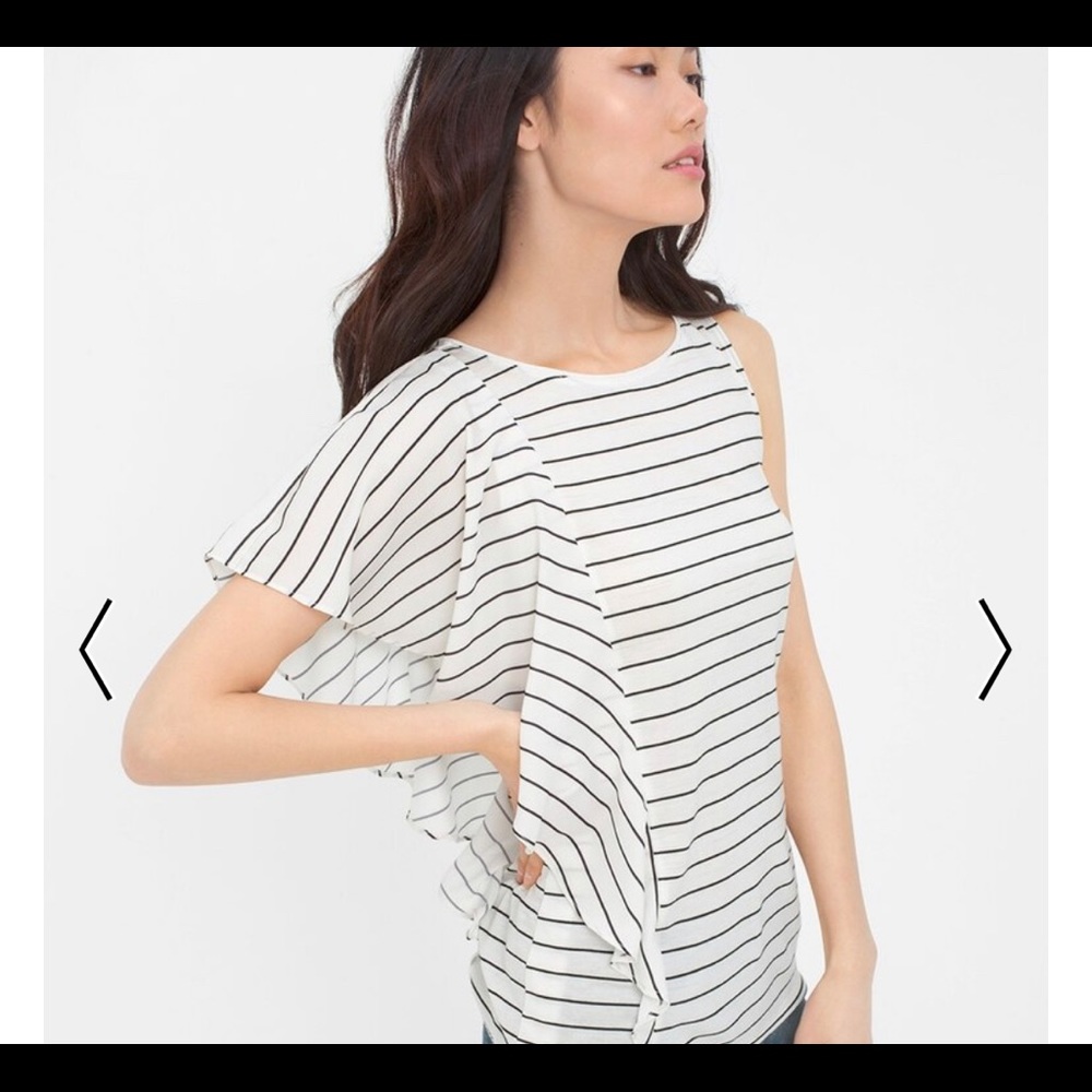 Stripe one sleeve flounce top WHBM
